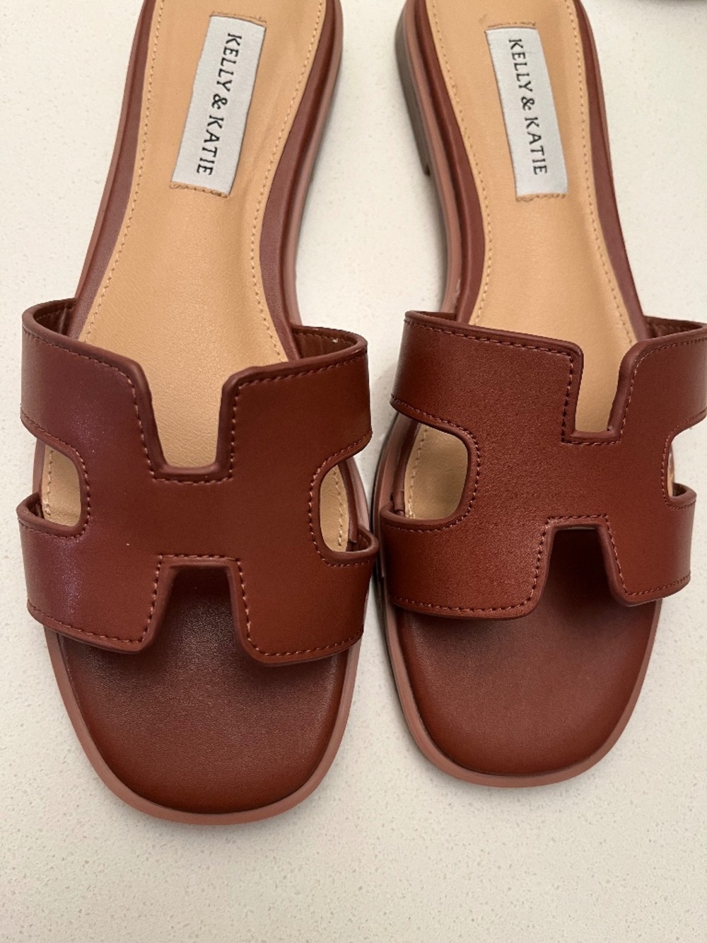 Kelly & Katie Hilda Cognac Brown H-Band Slides Size 7